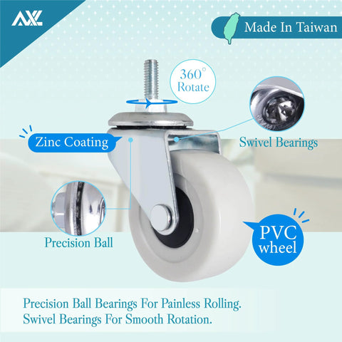 M6 Threaded Stem Caster Wheels 2 Inch PVC Silent No Noise No Scratch Replacement with precision bearings and zinc coating.