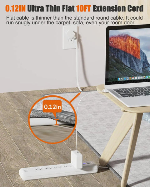 2 Prong To 3 Prong Outlet Adapter Power Strip With 10ft Extension Cord Polarized Plug 1680J Surge Protector under desk