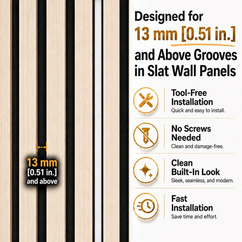 DEIGCYU LED Recessed Lighting Kit, 6 Pack Black Self-Adhesive Light Bars instructions for 13 mm grooves in slat wall panels.