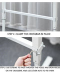 Built Different Crank Adjustable Height Standing Desk assembly steps showing crossbar clamping and securing, detailed view
