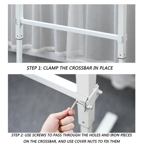 Built Different Crank Adjustable Height Standing Desk assembly steps showing crossbar clamping and securing, detailed view