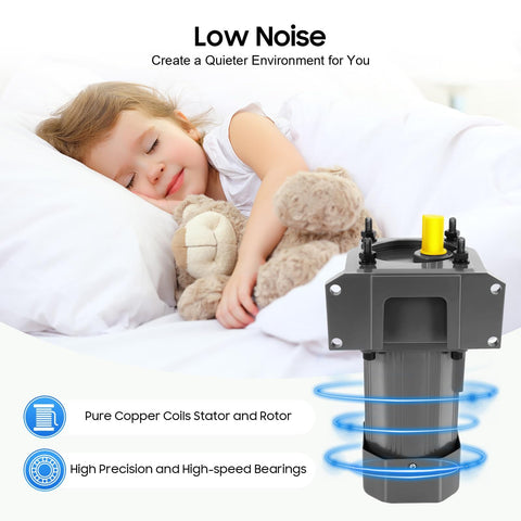 Beefy 250W 110V 60Hz Single Phase Gear Motor With Variable Speed Control 5K Gear Reduction next to sleeping child