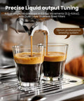 Professional Dual Boiler Espresso Machine With Integrated Grinder And Auto Milk Steamer Delivering Real Deal 20 Bar Pressure For Your Ultimate Daily Grind Setup espresso flowing into two glasses with stainless steel filters.