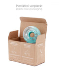 Unboxed Outdoor Roller Skate Wheels 38mm By 62mm 80A Turquoise 4 Pack in plastic-free packaging
