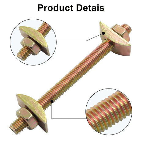 Detail view of 12 Sets M8x100mm Heavy-Duty Four-In-One Connector Kit with golden half moon bolts and nuts for furniture assembly.
