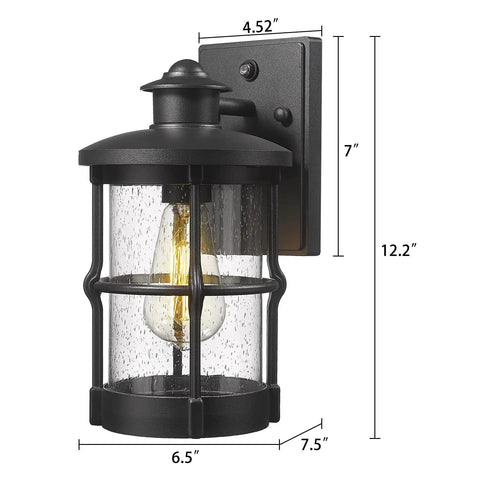 Outdoor Wall Sconces Dusk To Dawn Black Finish Seeded Glass Exterior Wall Mount Lighting 2 Pack Weatherproof Wall Light Fixture DIY Friendly Easy To Install For Entryway Porch Patio And Balcony; black sconce with seeded glass