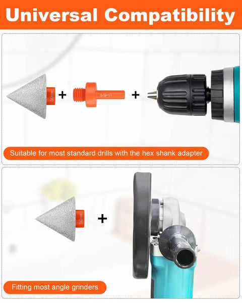 AOKLIT 3-piece diamond beveling chamfer bits set with 5/8-11 adapter and 1" diamond drill bit; orange adapter shown