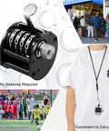 Two Pack Heavy Duty Metal Tally Click Counter Four Digit Mechanical Handheld Tracker With Secure Nylon Lanyard, showcasing battery-free operation.