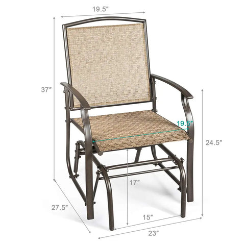Outdoor Glider Chairs Set Of 2 With Sturdy Metal Frame And Breathable Mesh, single chair dimensions, metal and mesh detail