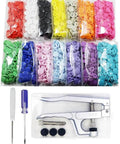 Snap Fasteners Kit With Pliers, 420 Complete Sets In 14 Colors, No Sew Plastic Snaps, tools and case visible
