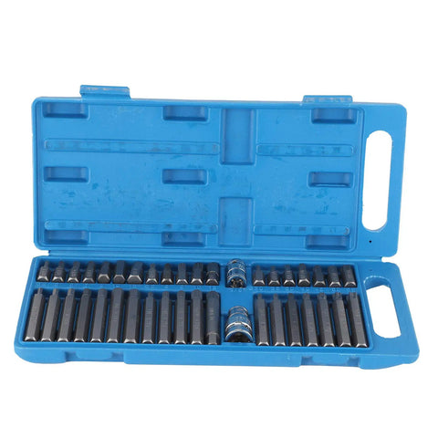 40 Piece Star Spline Hex Socket Bit Set For One Half Inch And Three Eighth Inch Drive Wrenches With Toolbox A Handy Pro Grade Kit