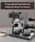 12-Cup Commercial Drip Coffee Maker With Three Lower Warmers And Glass Decanters, Stainless Steel Finish, No Plumbing Needed