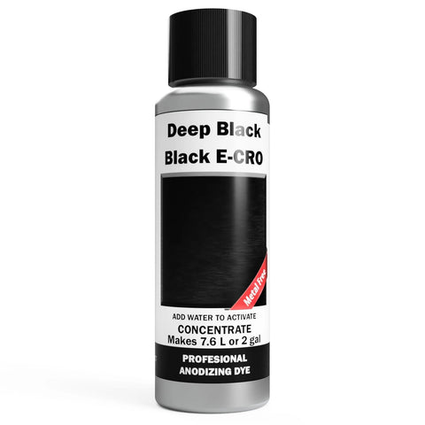 Front view: Aluminum anodizing dye bottle labeled Deep Black E-CRO; black pigment concentrate makes 7.6 L (2 gal)