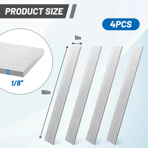 Stainless steel flat bars, 4pcs, 16in long, 1in wide, 1/8in thick, brushed finish for DIY crafts