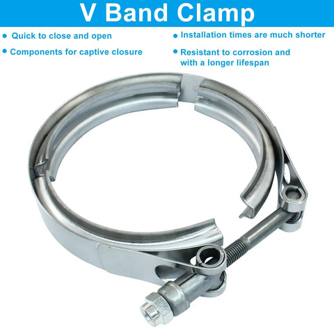 4 Inch Beefed Up Stainless Steel V Band Clamp With Quick Release Universal Flange Kit For Racing Exhaust Down Pipes For Ford Pickup Trucks Rust Resistant 304 Stainless Construction close-up view