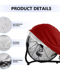 Heavy Duty Claret Red Fan Cover Built Like A Tank For 24 Inch Round Pedestal Floor And Wall Mount Industrial Fans, showing waterproof material and drawstring design.