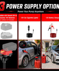 Cordless Fuel Transfer Pump With Auto Shutoff And Solid Grip Nozzle For Gasoline Diesel Oil 5Gpm Battery Operated connecting to car.