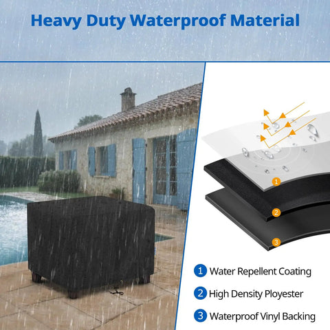 Outdoor Ottoman Cover 26W By 26D By 18H Square Coffee Table Waterproof All Weather Protection for Patio Furniture, black, shown in rain