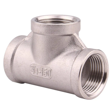 Stainless Steel Tee Fitting Three Quarters Inch NPT Female Three Way Connector SUS304 Cast Pipe Adapter Pack Of Five