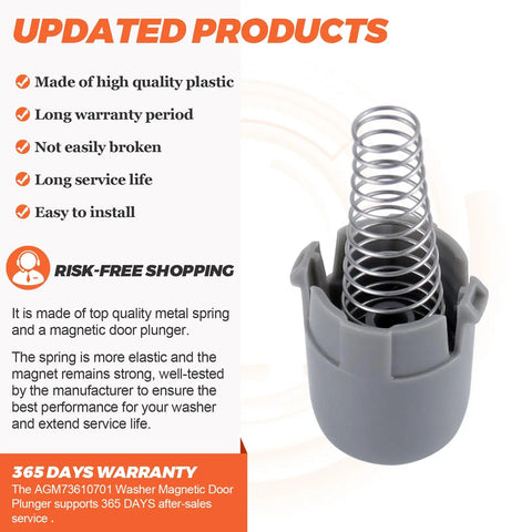 Upgraded 2026 Washer Magnetic Door Plunger Replacement Part For LG And Kenmore Elite Washers Fits WM3050 WM3170CW WM8000HA WM3770 WM3670HWA And More Models Easy Install Durable Door Magnet Plunger, gray plastic housing with metal spring