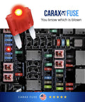 Seriously Cool Mini Blade Led Glow Automotive Fuses 100 Count Atc Ato Replacement Kit lighting up blown fuse in a car's fuse box.