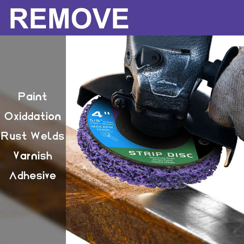 4 Inch Paint Stripping Discs 12 Pack, Purple Angle Grinder Wheels for paint and rust removal using a grinder.