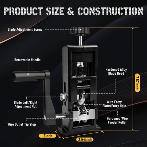 2 In 1 Wire Stripper Machine Drill Powered And Hand Crank For 1 Mm To 16 Mm Wires Alloy Cable Peeler For Scrap Copper Recycling With Replaceable Blades And Toolkit Heavy Duty Metal Tool, featuring size and construction details
