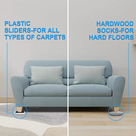 3-In-1 Furniture Sliders Kit For Carpet And Hard Floors, Heavy-Duty Moving Pads With 8 Carpet Sliders 4.3 Inches, Plus 4 Hard Floor Socks And 1 Lifter, Protects Floors And Makes It No Sweat To Glide Heavy Furniture
