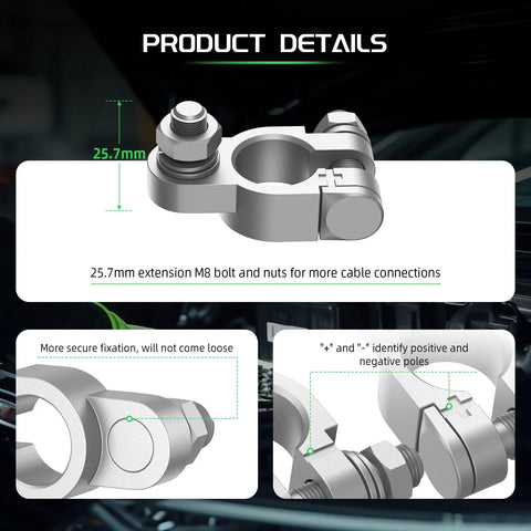 25.7mm extension M8 bolt and nuts for Heavy Duty Copper Battery Terminal Connectors Kit with secure fixation.