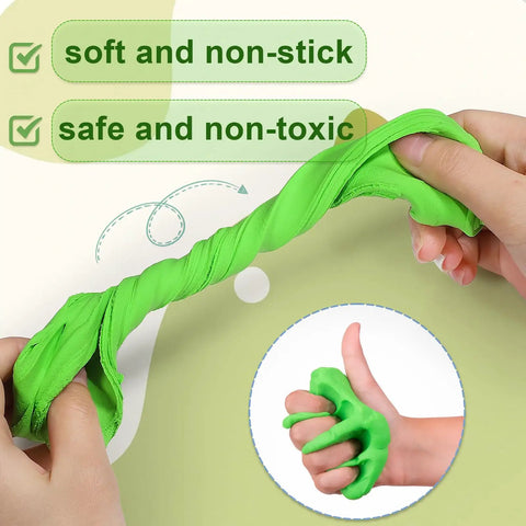 Hands stretching non-toxic air dry clay from Air Dry Clay Set With 100 Colors For Ages 3 To 12 Kids And Teens, safe for DIY crafts.