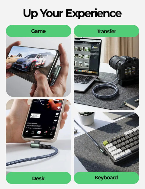 Right Angle USB A To USB C Car Cable 3.3 Ft 2 Pack connecting devices for gaming and keyboard setup, transfer and desk use