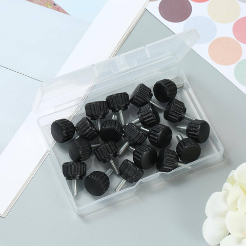 20 Pack M4 By 10mm Knurled Thumbscrews For VESA Mounts And Monitors, Carbon Steel Clamping Knobs in transparent box.