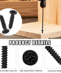 Premium Grade Six Gauge X One Inch Black Wood Screws 120 Piece Pack Carbon Steel Construction Rust Resistant Fasteners for woodworking projects.