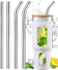 12 Inch Stainless Steel Straws Replacement Set, Four Pack With Cleaning Brush, Extra Long Metal Straws For 40 Oz Quencher And 30 Oz Tumbler With Handle