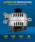 Front view of 125 Amp Alternator Replacement for Chevrolet Colorado, GMC Canyon, Hummer H3, Isuzu I Series, fits 2007-2012