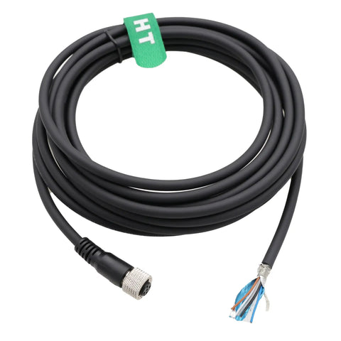 M12 A Coded 5 Pin Female Cable For Encoder Actuator Sensor Controller CAN Bus Open End Power Data Cable For Industrial Automation Networking IO Link Profibus CANopen 35m, coiled view showing connector and open end