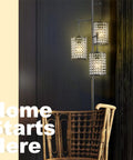 Dope Modern 3 Light Tree Floor Lamp With Crystal Birdcage Shades, Black Pole in living room corner with wicker chair