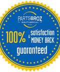 Blue and yellow badge with '100% Satisfaction & Money Back Guaranteed' text