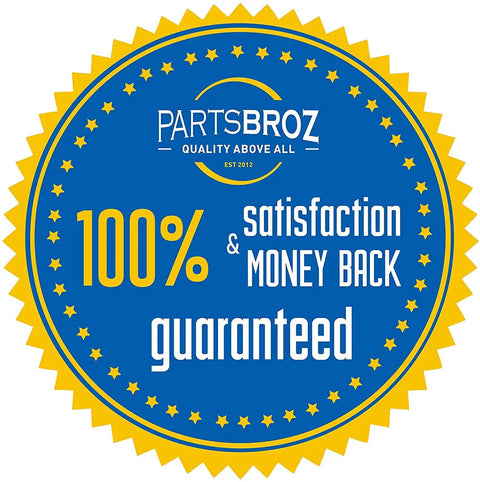 Blue and yellow badge with '100% Satisfaction & Money Back Guaranteed' text