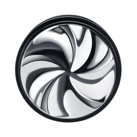 Top Tier 51mm Coffee Gravity Distributor For Espresso Portafilters view showcasing shiny five blade base design.