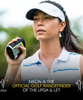 CoolShot 50i GII Golf Laser Rangefinder With Rainproof 6X Monocular Optics, Dual Locked On Quake Flagstick Detection, Continuous Scan, Magnetic Mount, Slope Adjusted Distances And Actual Distance Modes, golfer holding unit