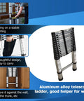 14.5 Ft Telescoping Aluminum Ladder With One Button Retraction, Portable for Indoor and Outdoor, Lightweight, Rust Resistant.