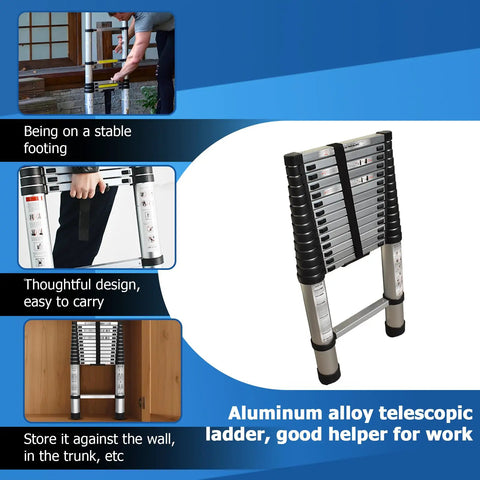 14.5 Ft Telescoping Aluminum Ladder With One Button Retraction, Portable for Indoor and Outdoor, Lightweight, Rust Resistant.