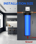 Whole House Water Filter Housing 20 Inch By 4.5 Inch Universal Pre Filtration System installation diagram in kitchen space