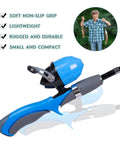 Blue rod from Two Pack Kid Friendly Fishing Pole Kit With Portable Telescopic Rod Tackle Box Nets And Buckets Outdoor Adventure Ready
