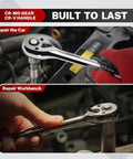 Top Shelf 3/8 Inch Drive Ratchet Wrench crafted from premium chrome vanadium steel for auto repair and bike maintenance.