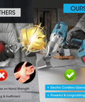 Sumumtor Brushless Cordless Metal Shears With Two 4.0Ah Batteries, 14Ga Steel Cutter in use comparing efficiency with manual tools.