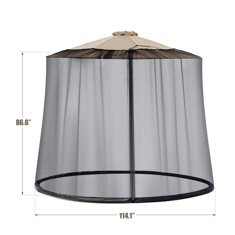 9-11 Ft Outdoor Umbrella Mosquito Net, Universal Hanging Patio Screen With Zipper, Polyester Mesh for Patio Tables, Black