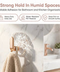 Water Ripple Hexagonal Adhesive Wall Hooks, Super Grippy No Drill Bathroom And Kitchen Organization System For Hanging Towels Keys Or Cozy Decor, Zero Mess Waterproof Setup You Will Honestly Love showing towel on wall in bathroom.