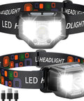Rechargeable 2 Pack Headlamp With Beast Bright 1200 Lumen LED, Motion Sensor, Waterproof Design for outdoor use, showing two headlamps.
